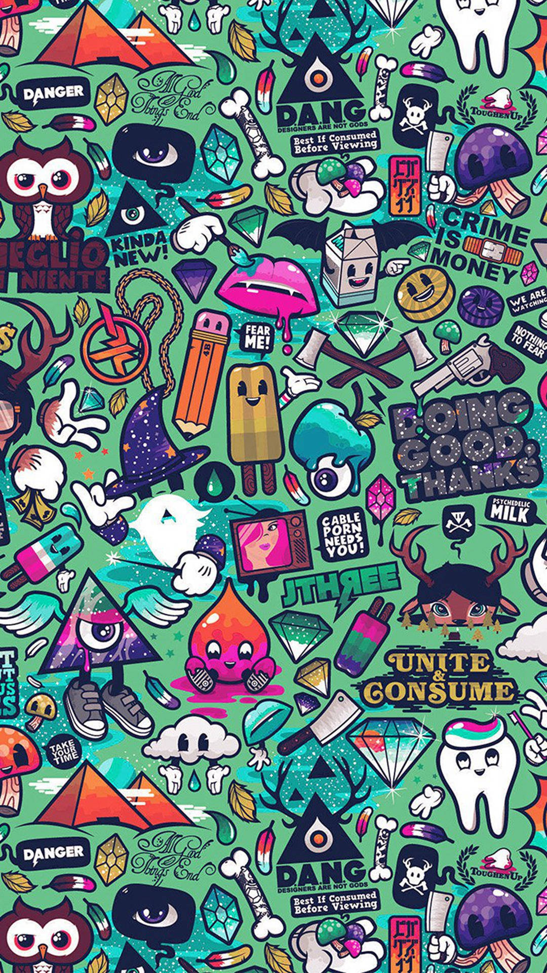 A Colorful Pattern With Many Different Stickers Background