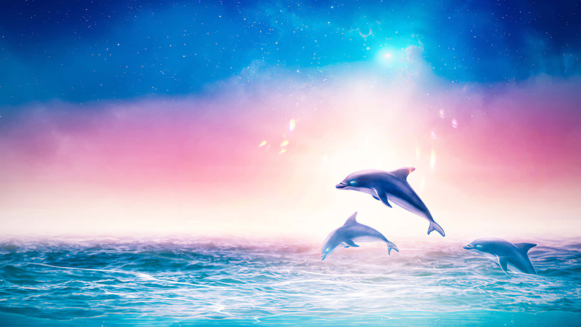 A Colorful Pink Dolphin Making A Splash In The Ocean Background