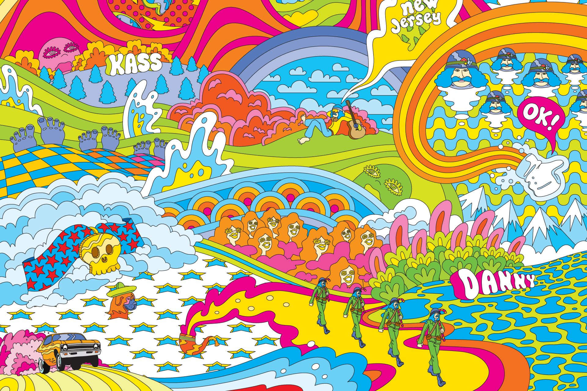 A Colorful Poster With A Lot Of Colorful Designs Background
