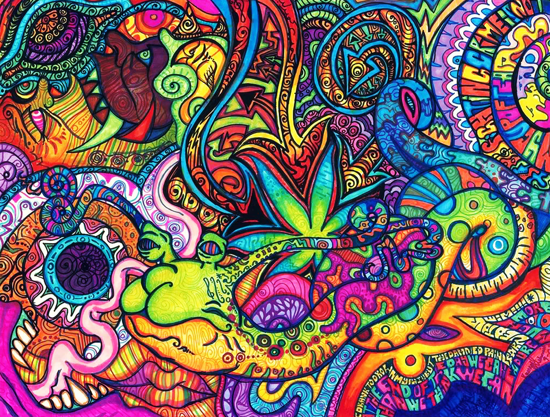 A Colorful Psychedelic Art Piece With A Lot Of Colorful Designs Background