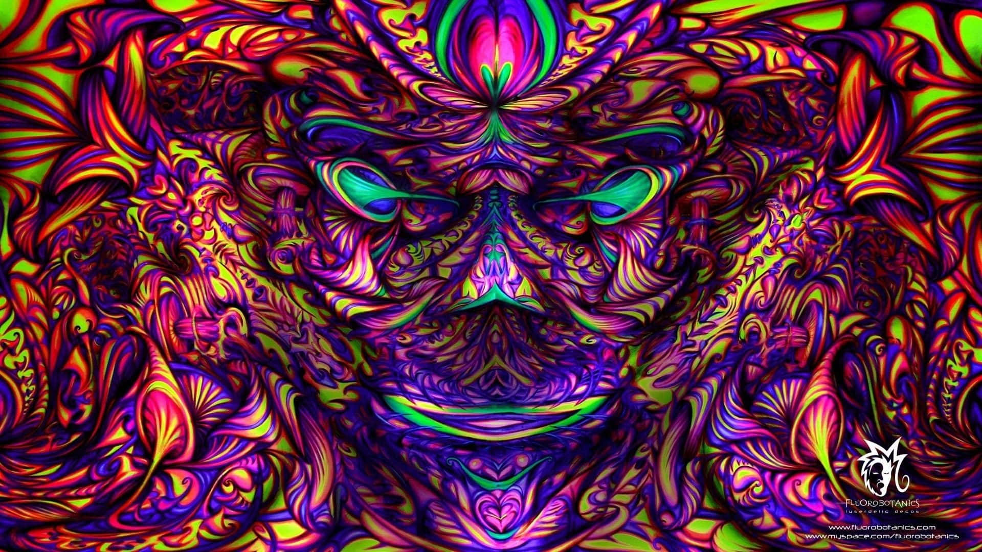 A Colorful Psychedelic Art Print Featuring The Face Of A Psychedelic Demon Background