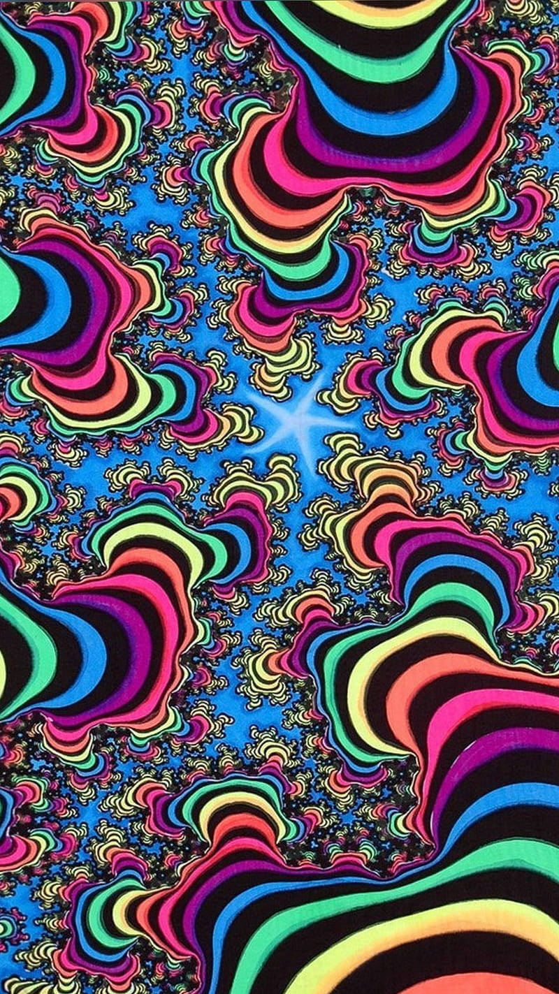 A Colorful Psychedelic Art Print With A Rainbow Background