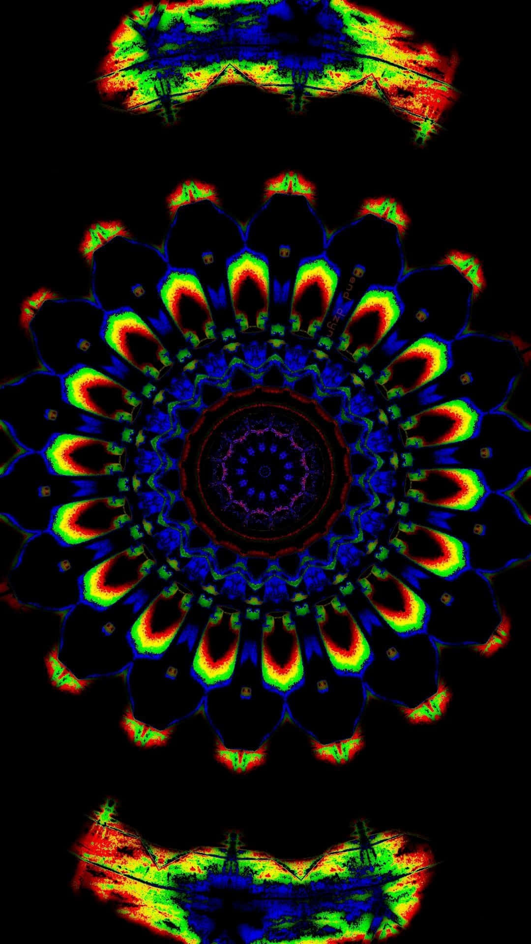 A Colorful Psychedelic Pattern On A Black Background Background