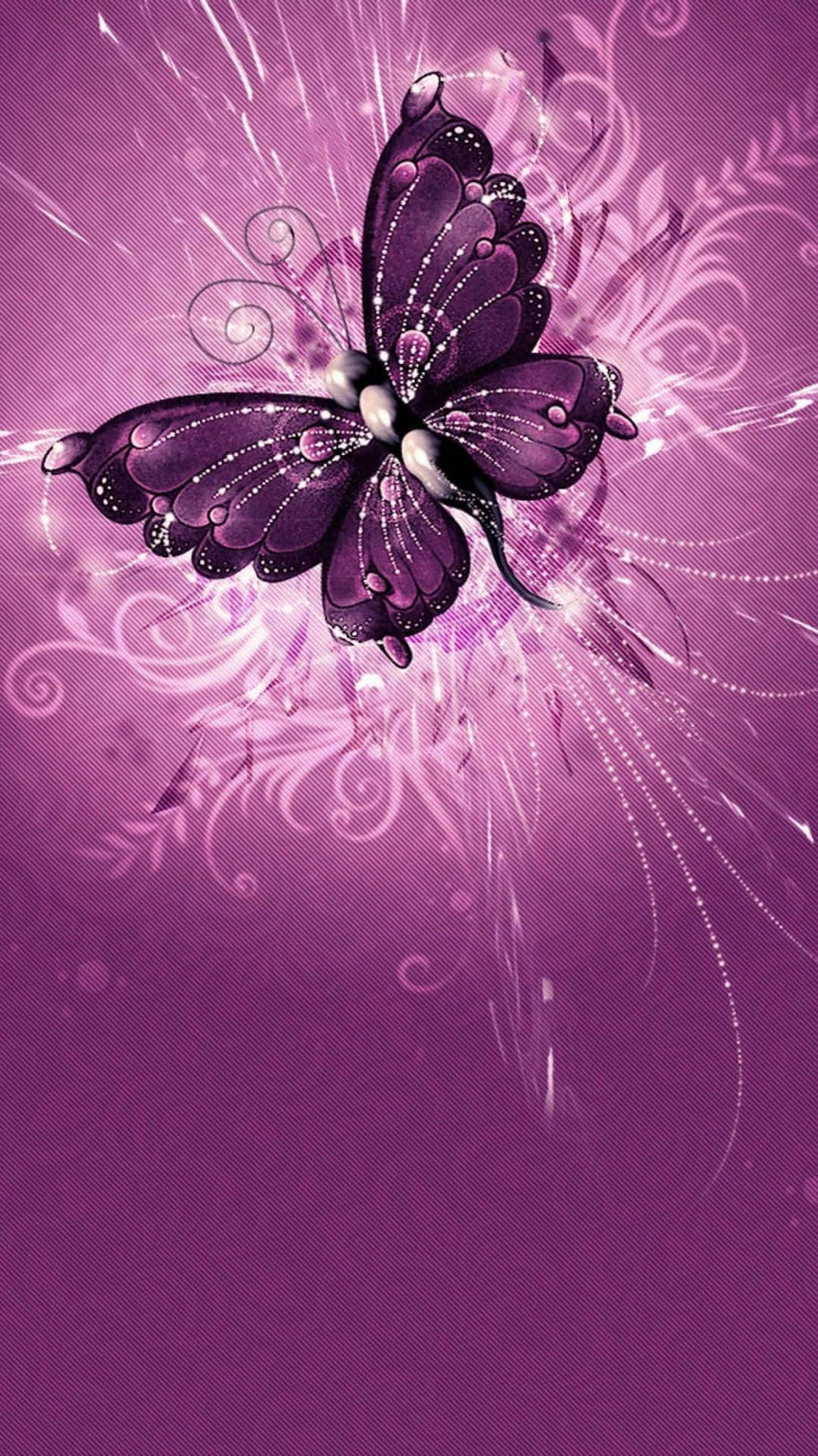 A Colorful Purple Butterfly With Intricate Wings Sitting On A White Flower. Background