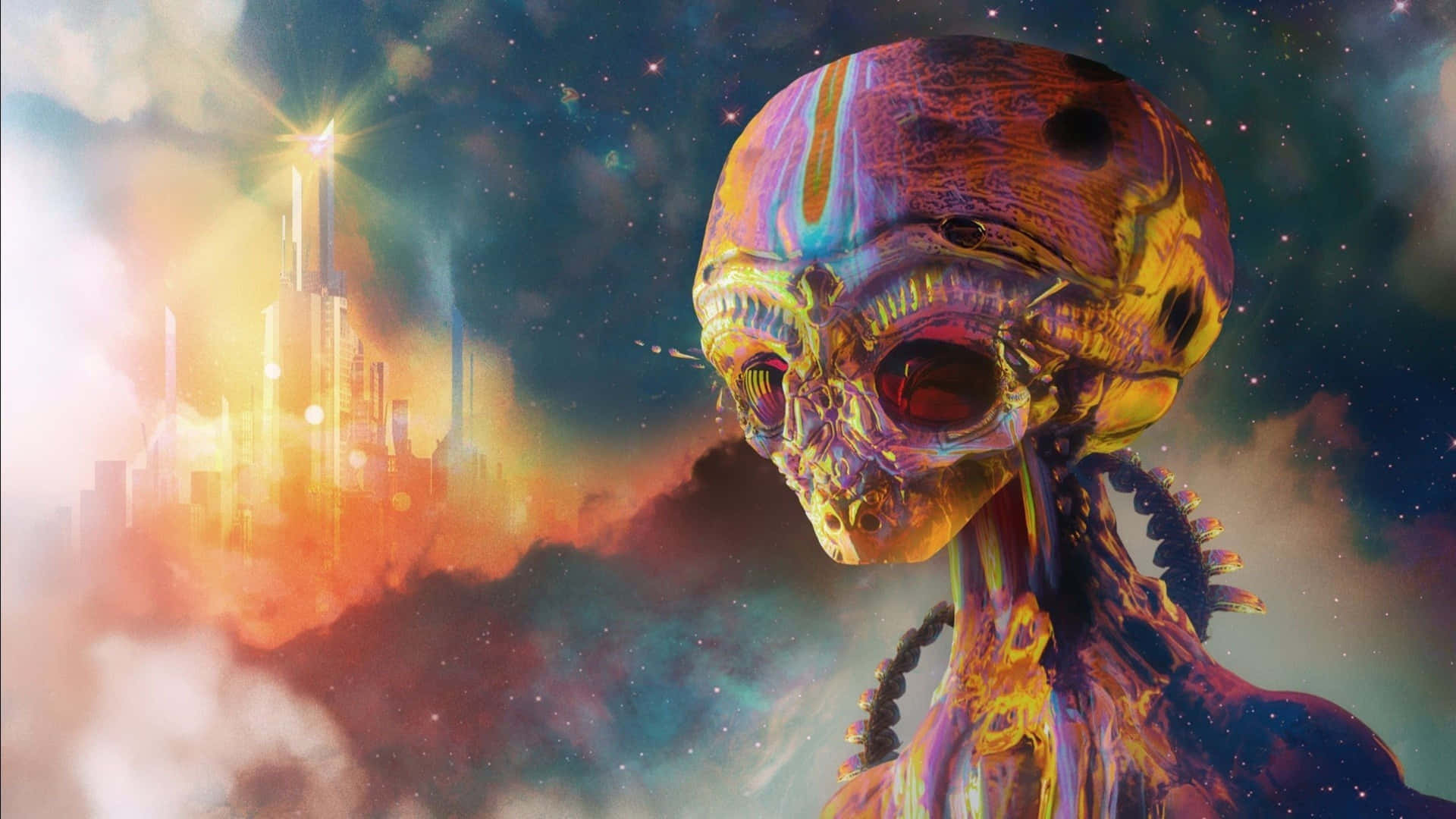 A Colorful Representation Of The Classic 'alien' Background