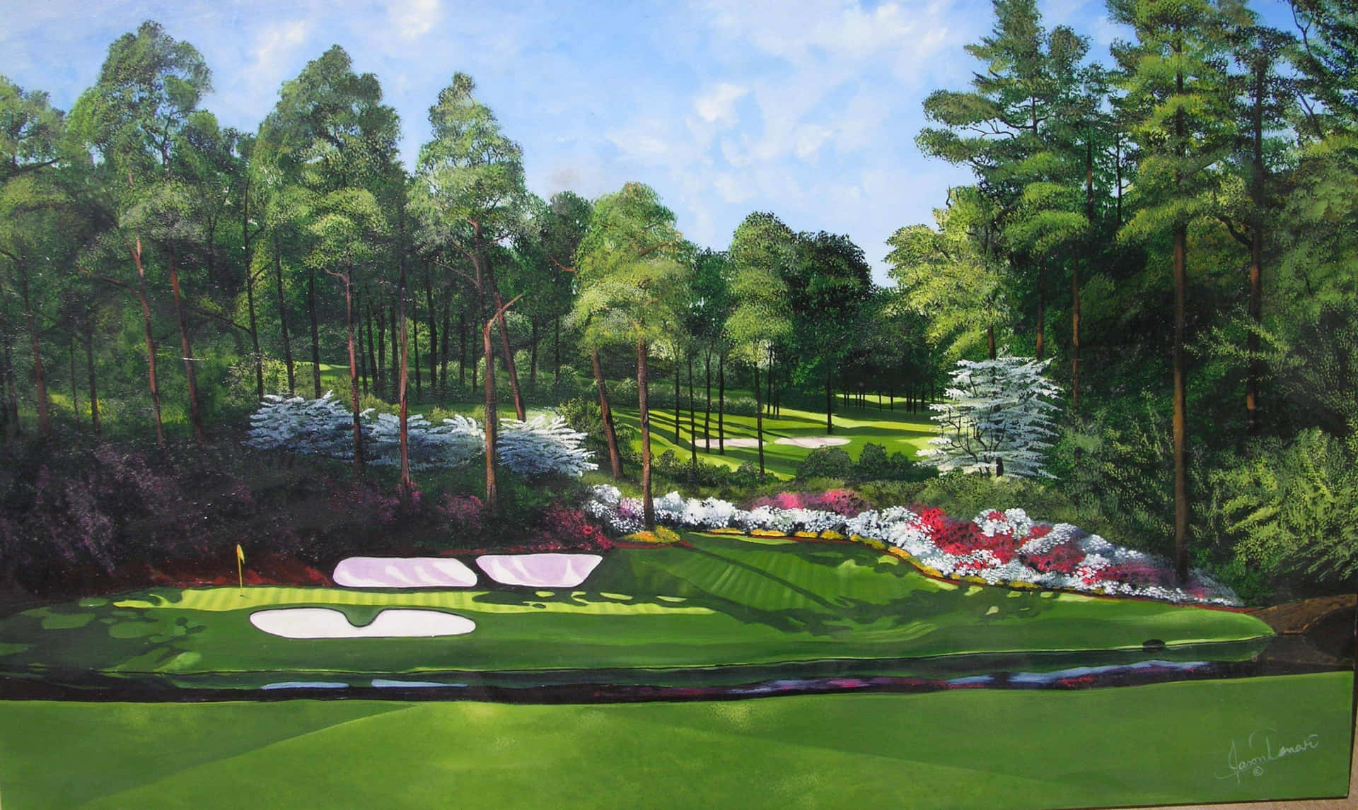 A Colorful, Serene Scene At Augusta National Golf Course Background