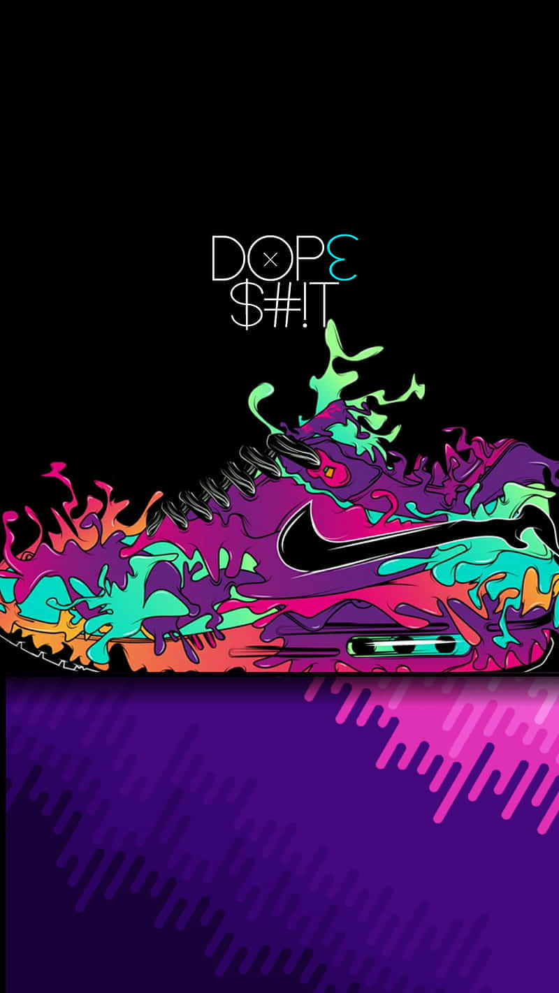 A Colorful Shoe With The Words Dopc Shit Background