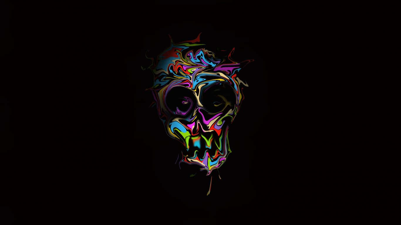 A Colorful Skull On A Black Background Background