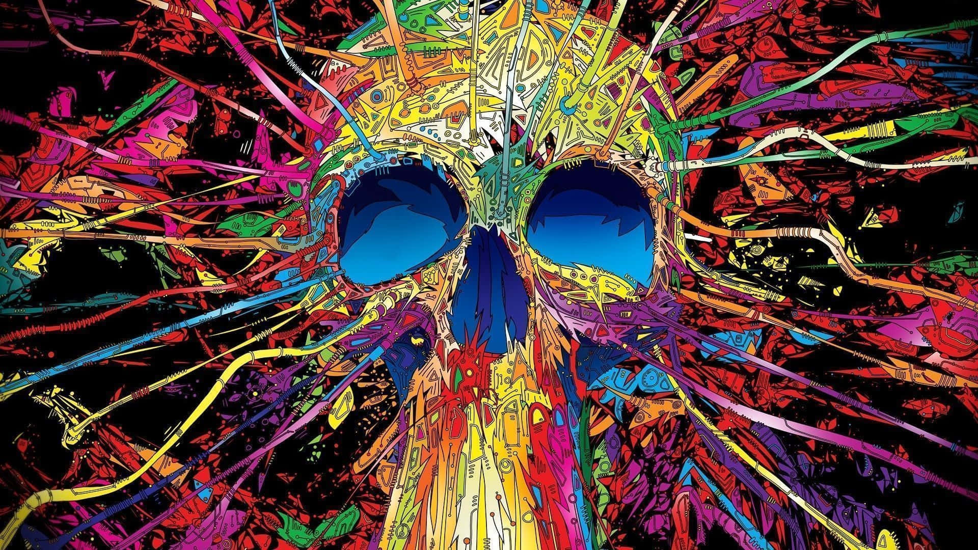 A Colorful Skull With Colorful Paint On It Background
