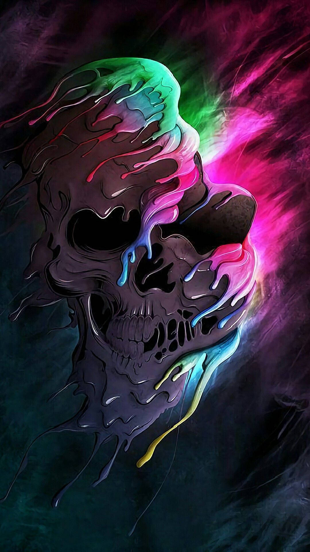 A Colorful Skull With Colorful Paint On It