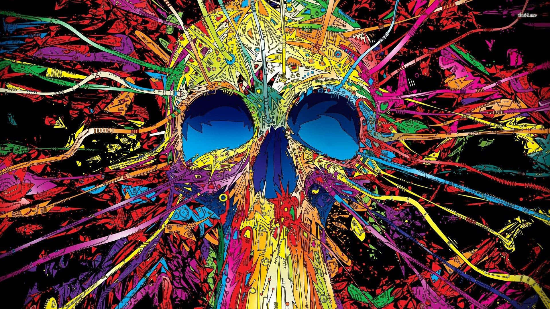 A Colorful Skull With Colorful Paint On It Background