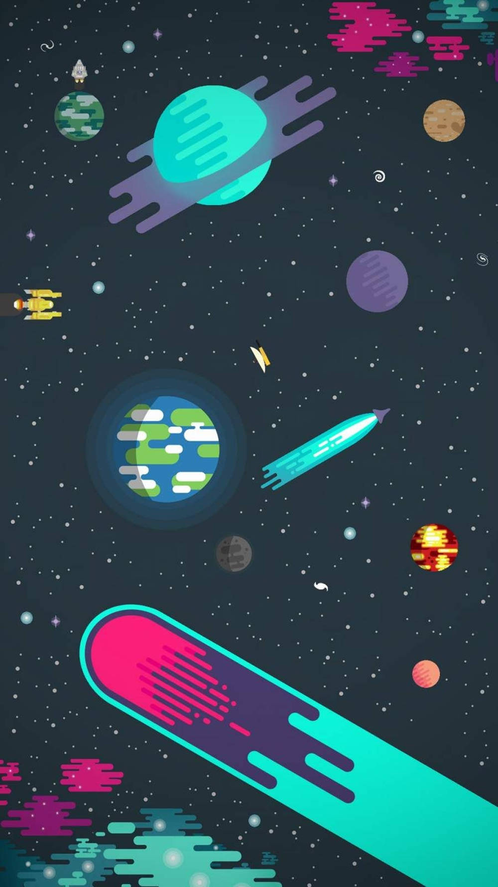 A Colorful Space Background With Planets And Stars