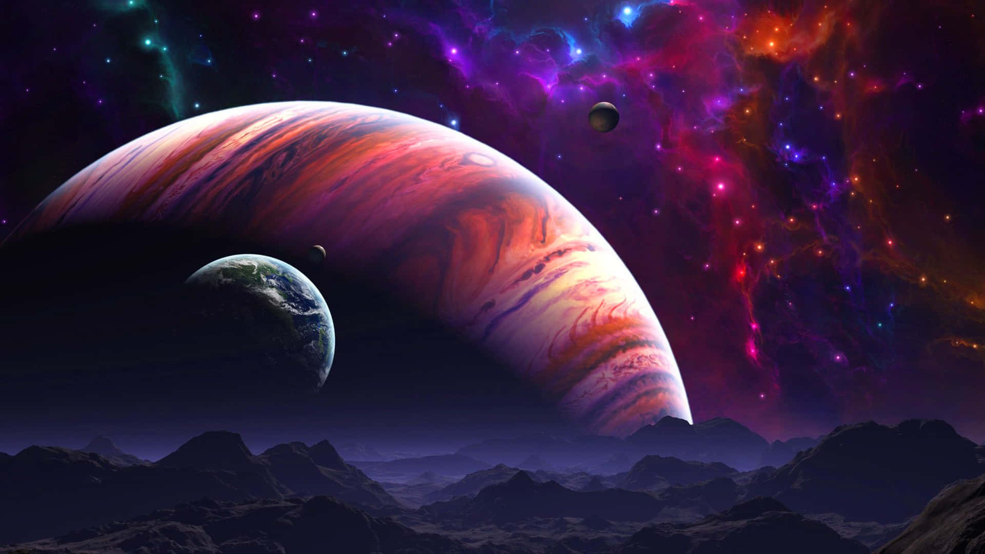 A Colorful Space Scene With Planets And Stars Background