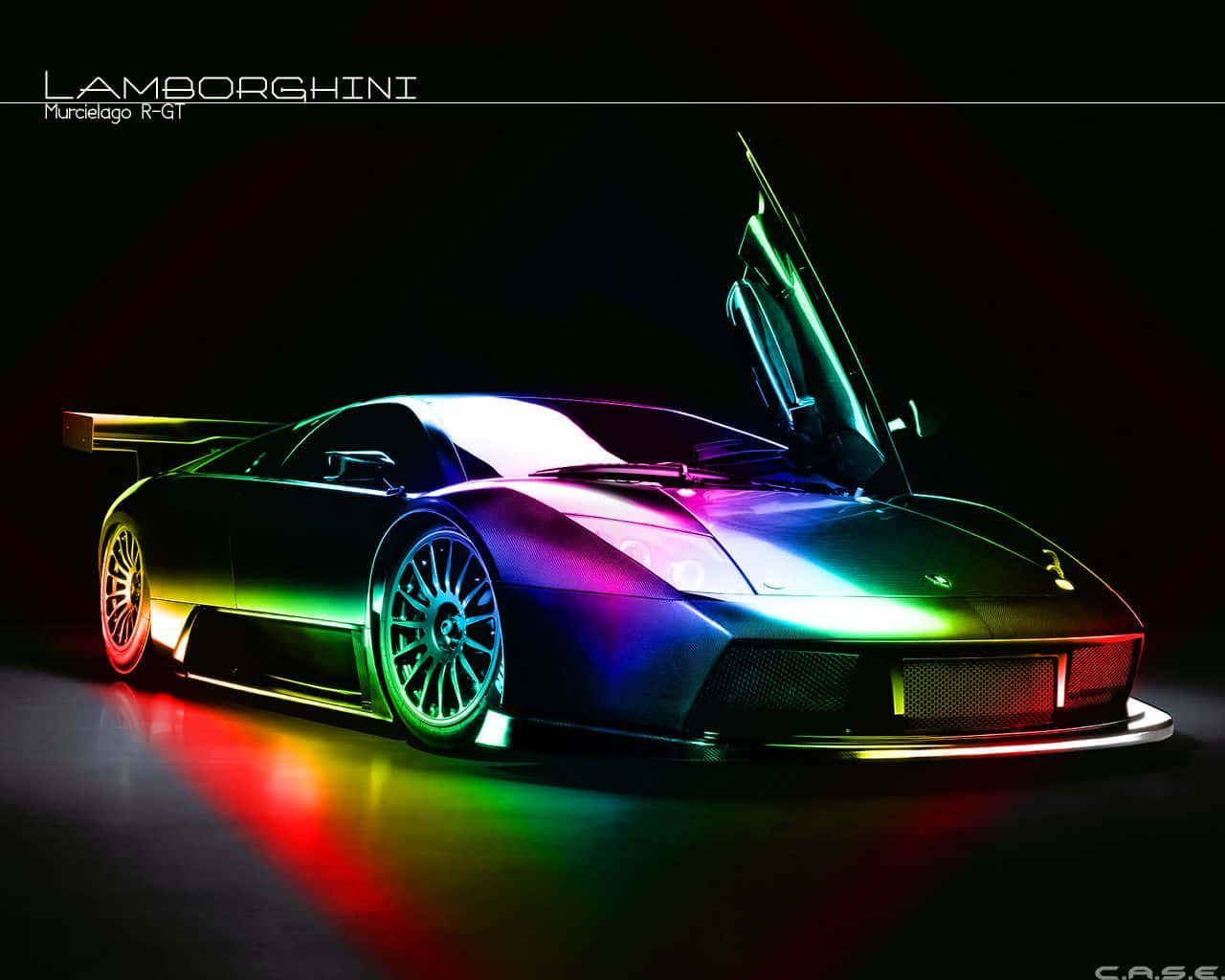 A Colorful Sports Car With A Rainbow Light Shining On It Background