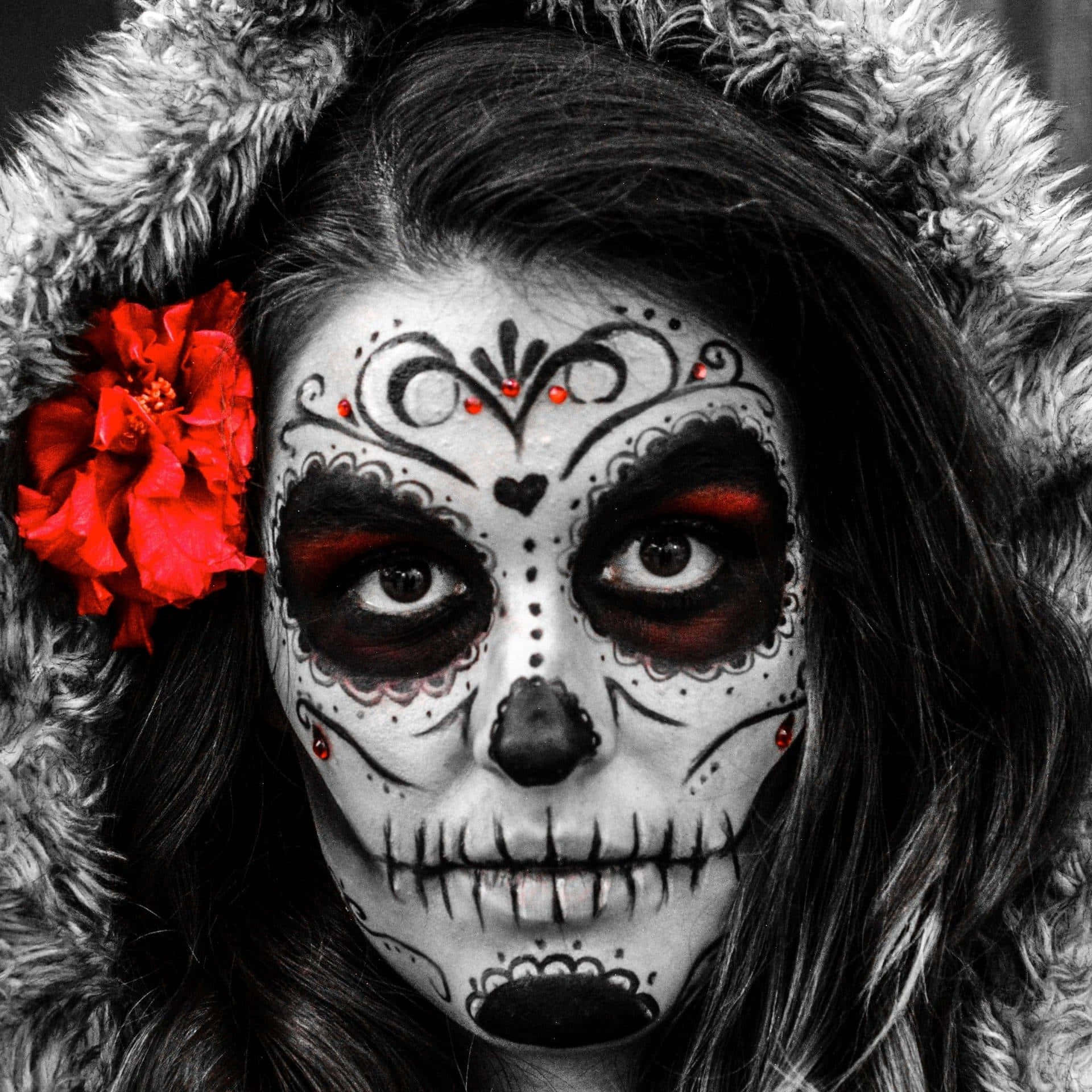 A Colorful Sugar Skull Inspired Design Graces This Mobile Phone Background