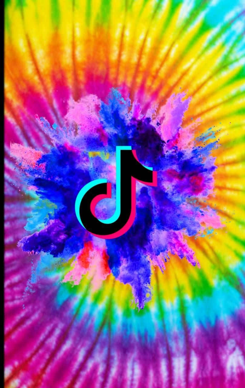 A Colorful Tie Dyed Phone With The Tiktok Logo Background