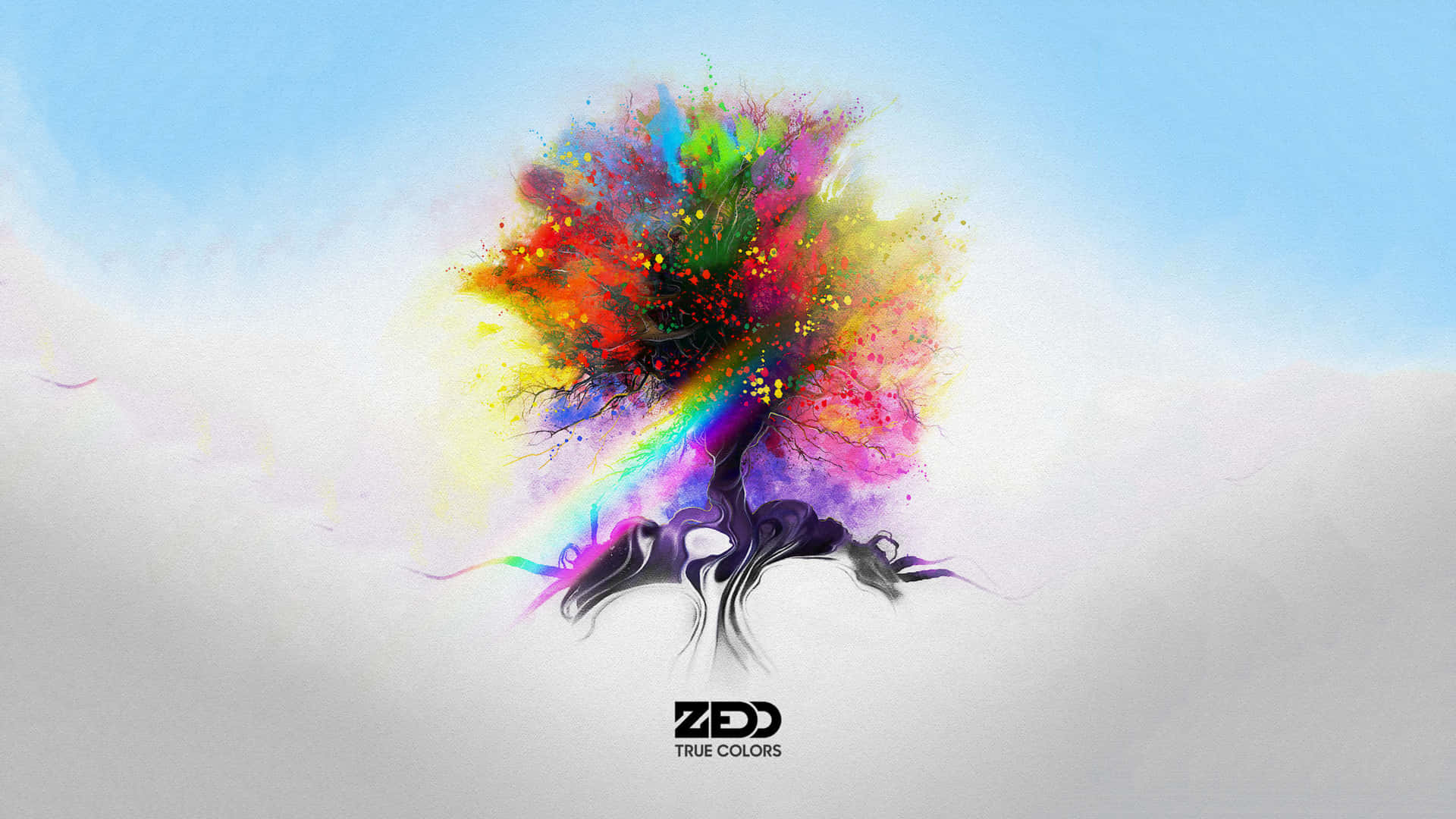 A Colorful Tree With A Rainbow Colored Background