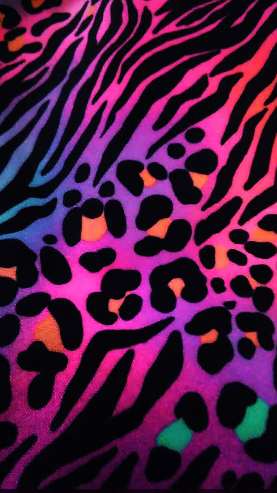 A Colorful Zebra Print Wallpaper With Neon Lights Background