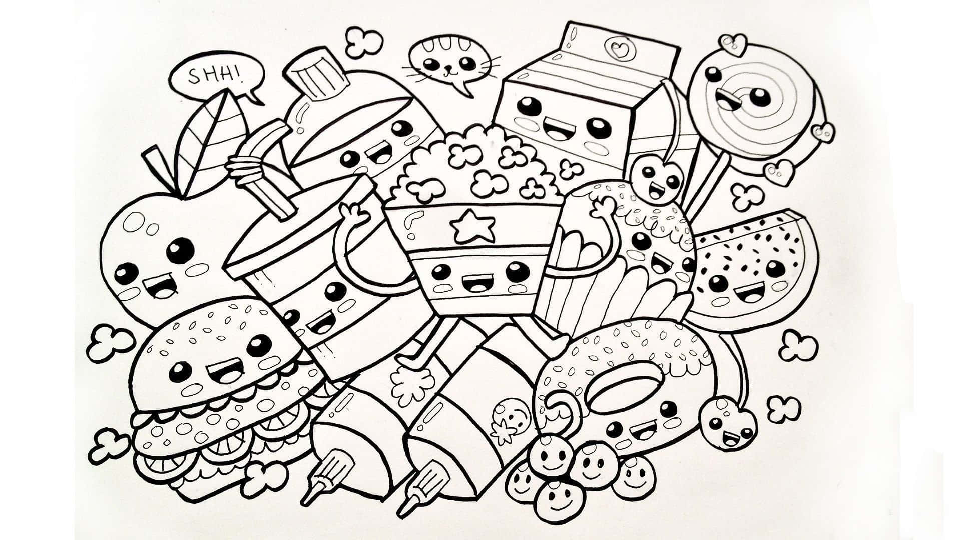 A Coloring Page With A Bunch Of Cartoon Characters
