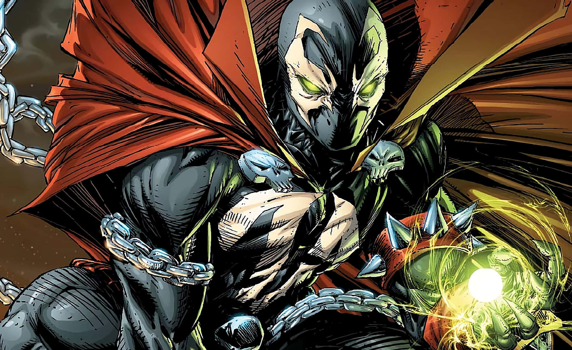 A Comic Book Character With A Red Cape And A Green Cloak Background