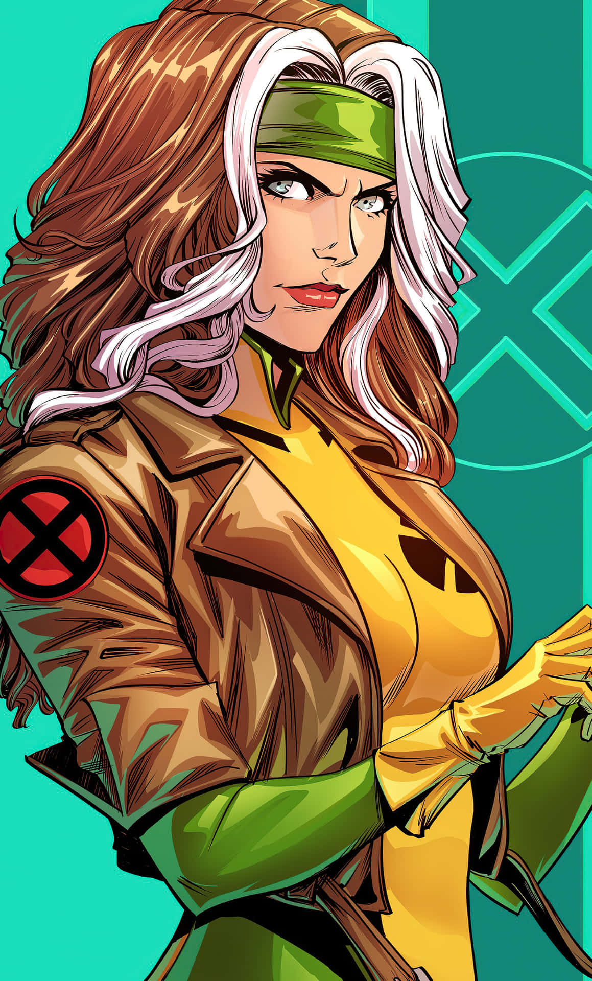 A Comic Book Character With Long Hair And Green Clothes Background