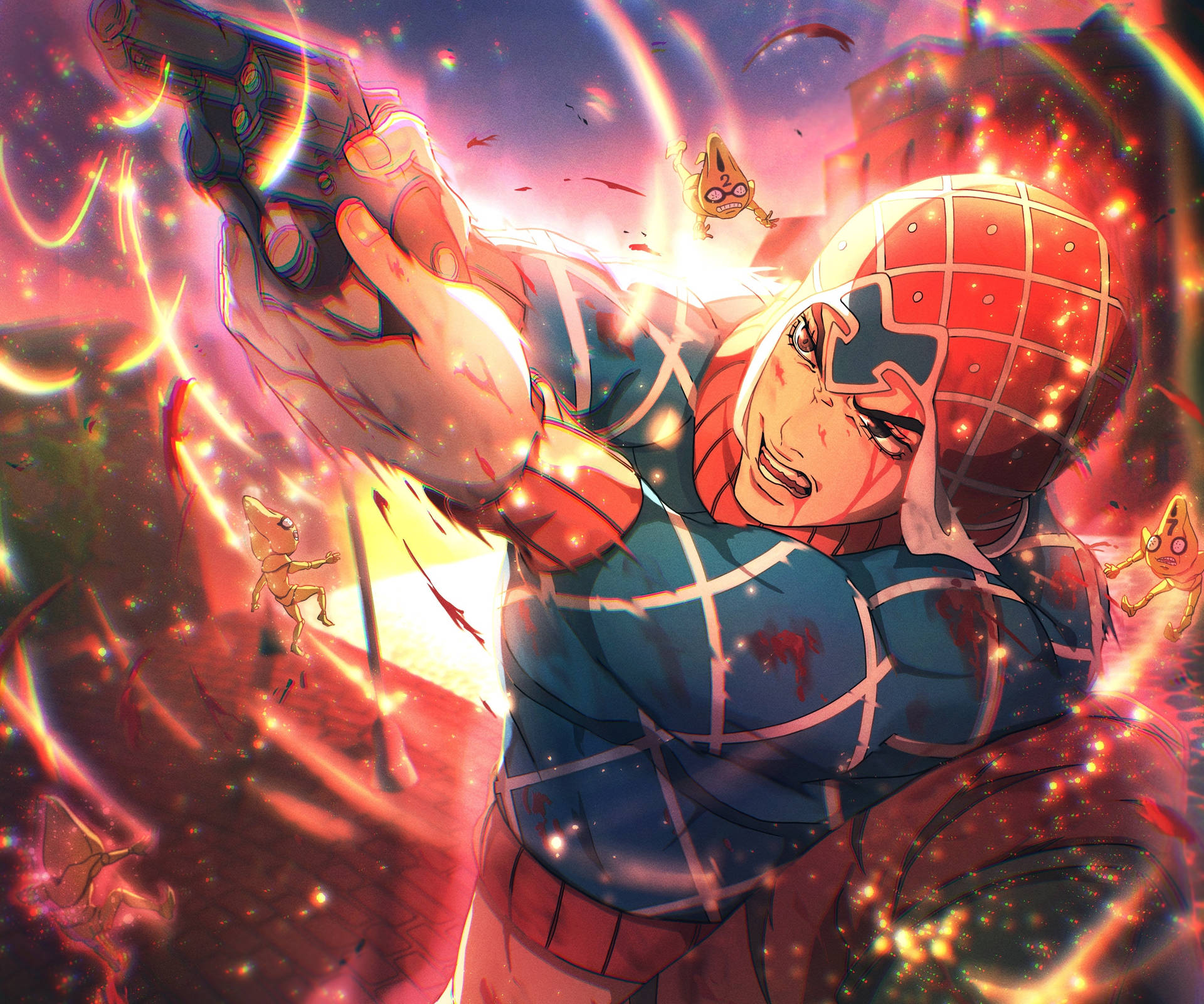 A Comic Character Holding A Gun Background