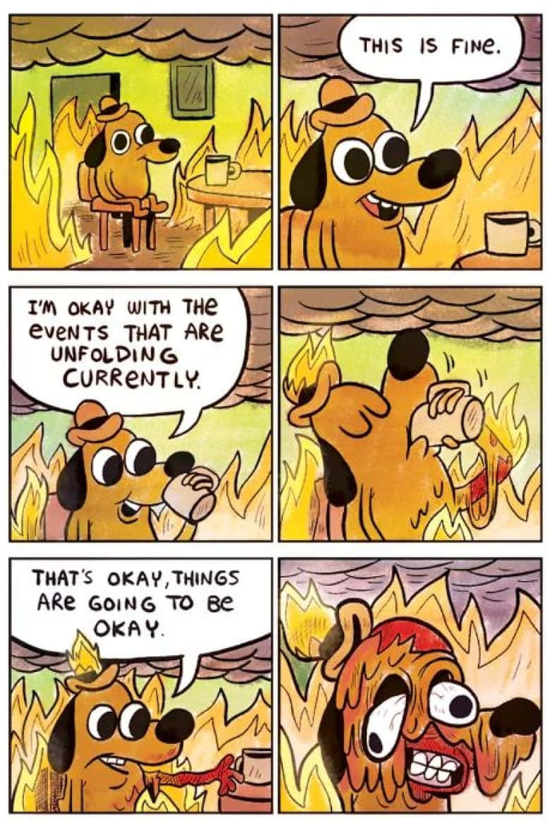 A Comic Strip With A Dog In The Fire Background
