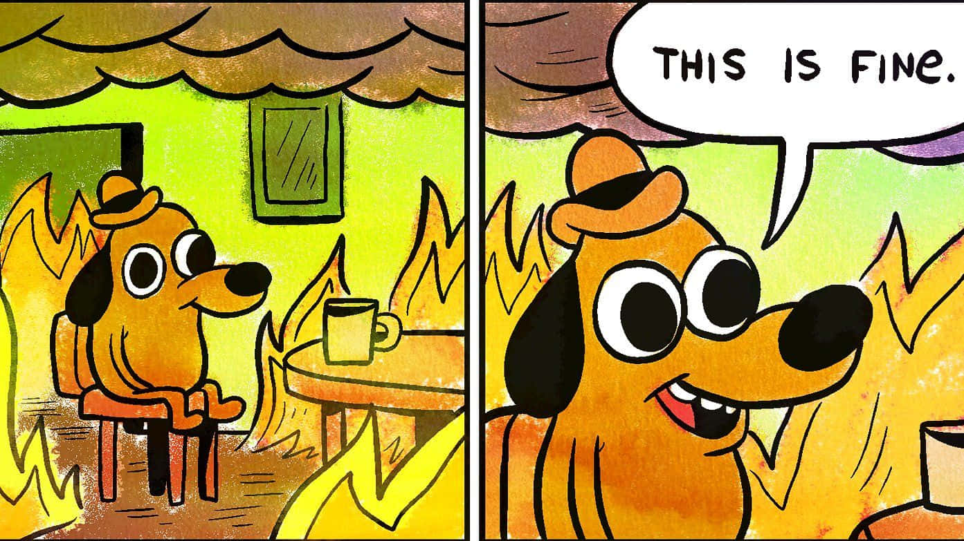 A Comic Strip With A Dog Sitting In Front Of A Fire Background