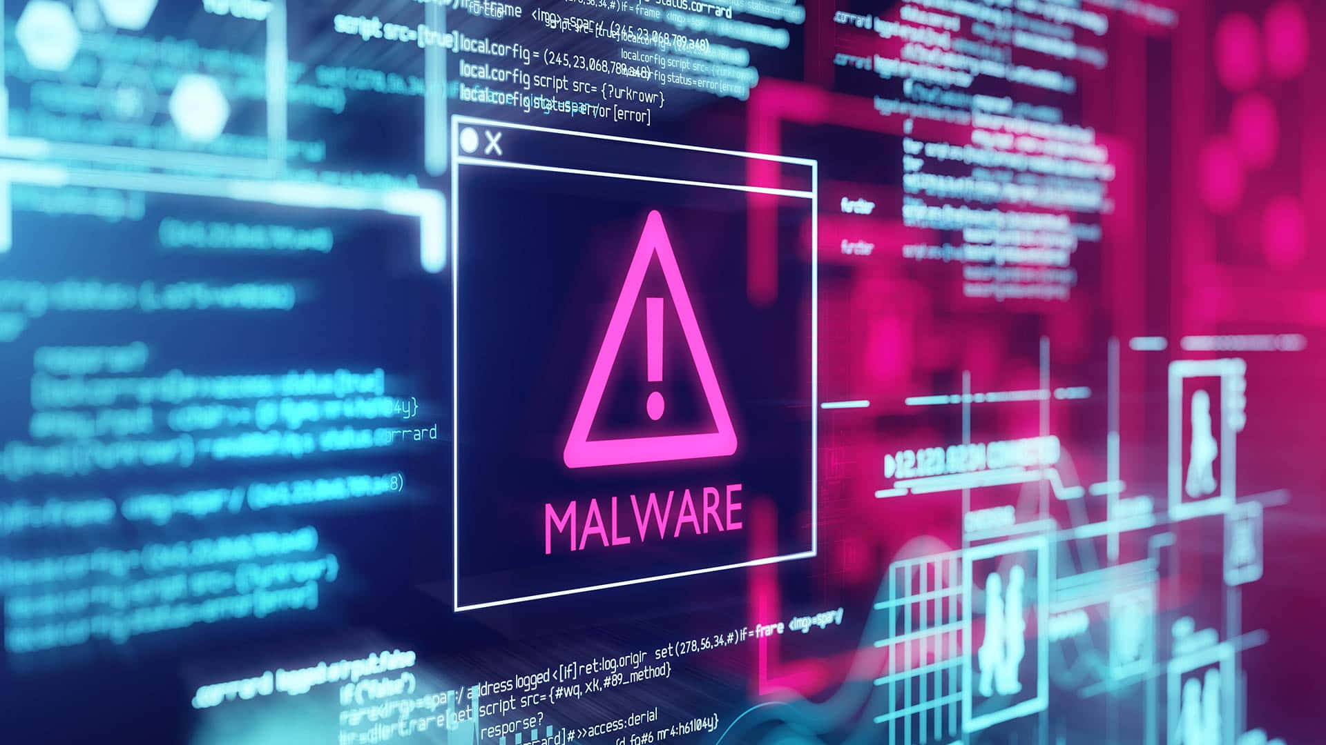 A Computer Screen With A Sign That Says Malware Background