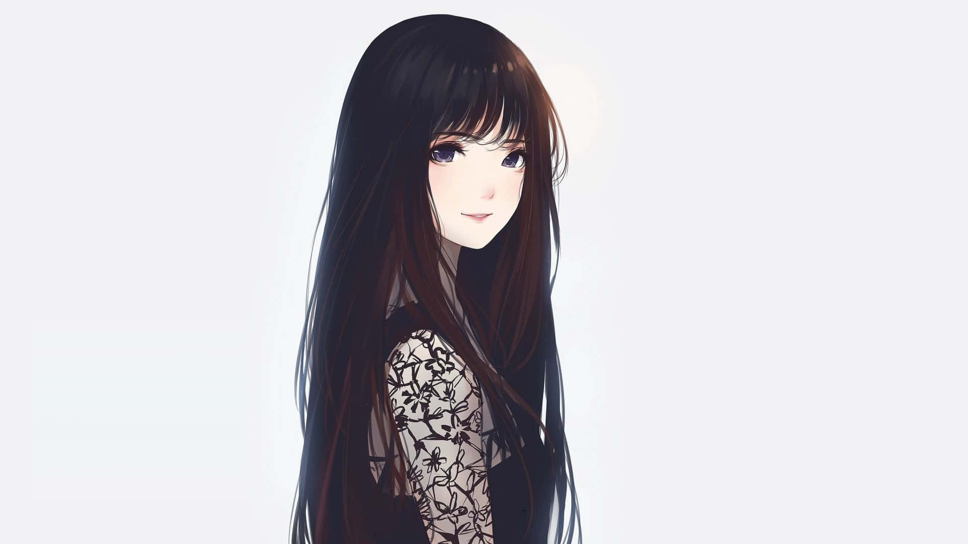A Confident Anime Girl With Deep Black Hair. Background