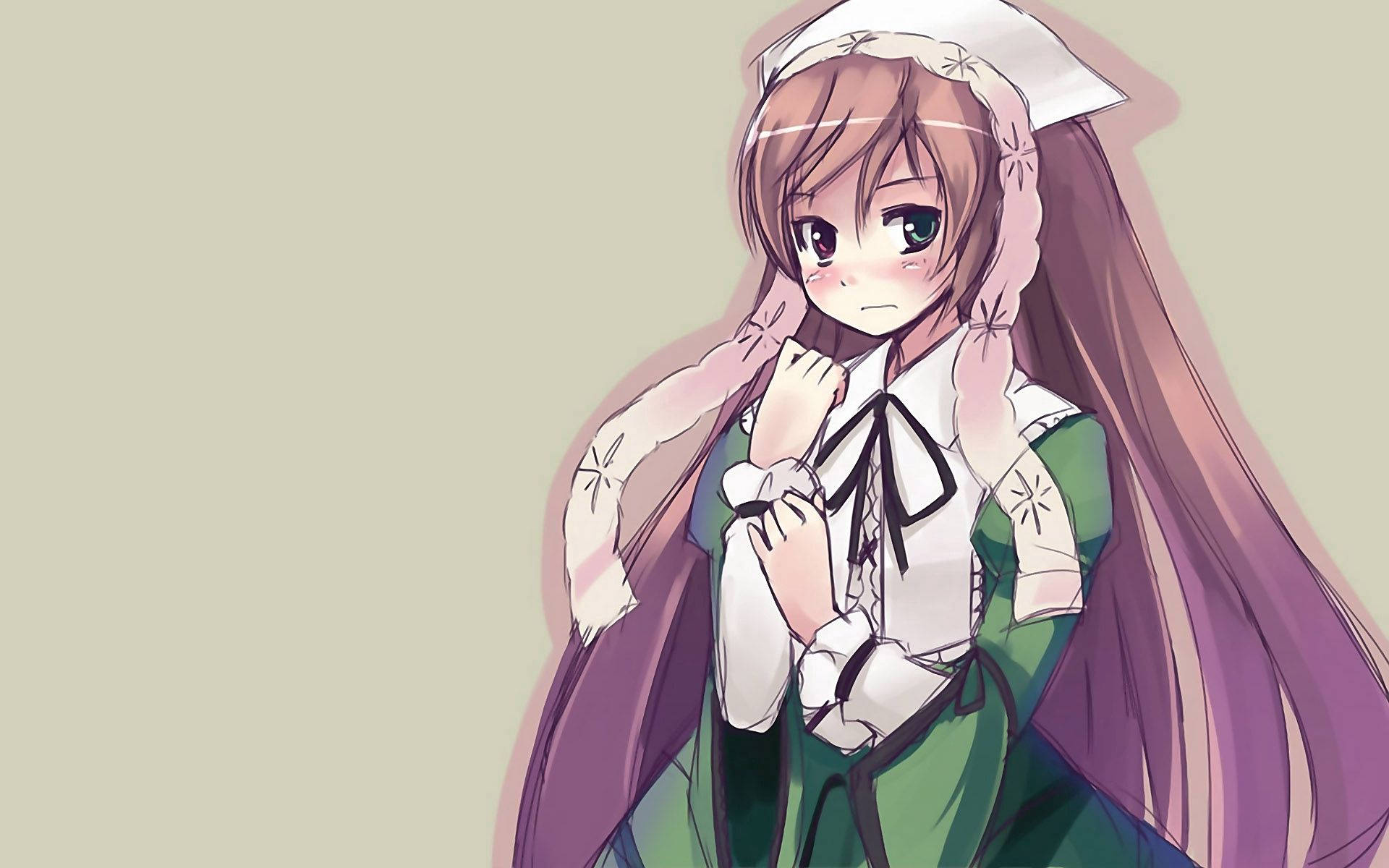 A Contemplative Brunette Maid In A World Of Sadness Background