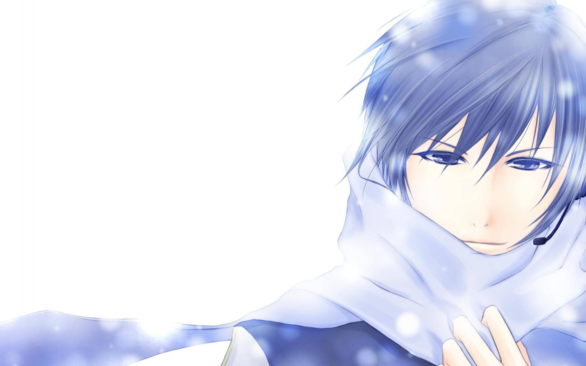 'a Cool Blue-haired Anime Boy In Winter Wonderland.' Background