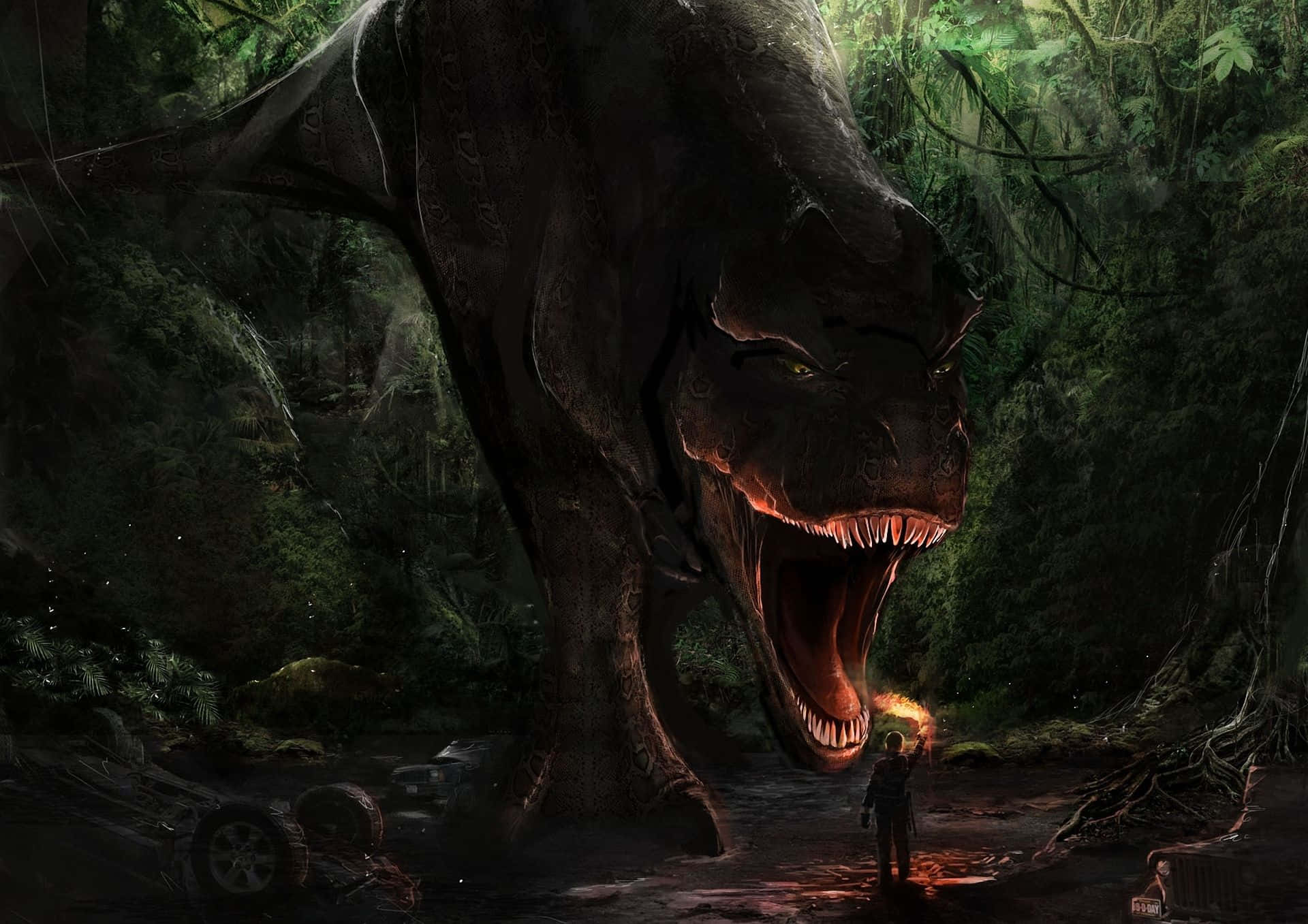 A Cool Dinosaur On The Hunt Background