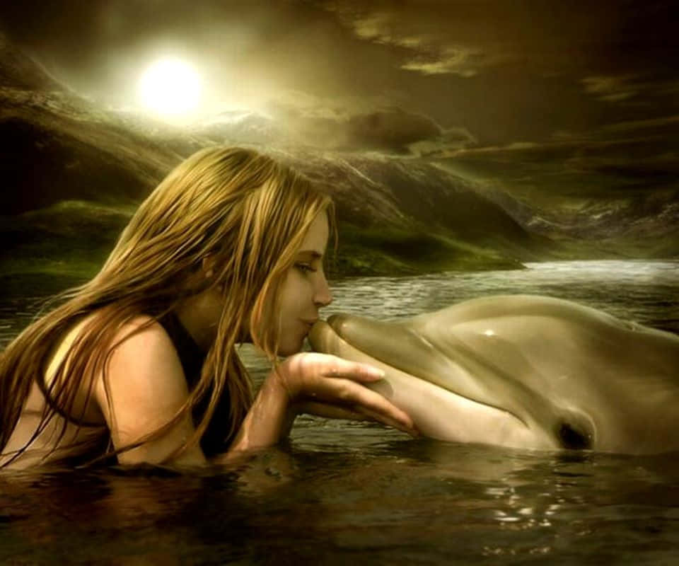 A Cool Dolphin Sleekly Swimming Just Beneath The Waves Background