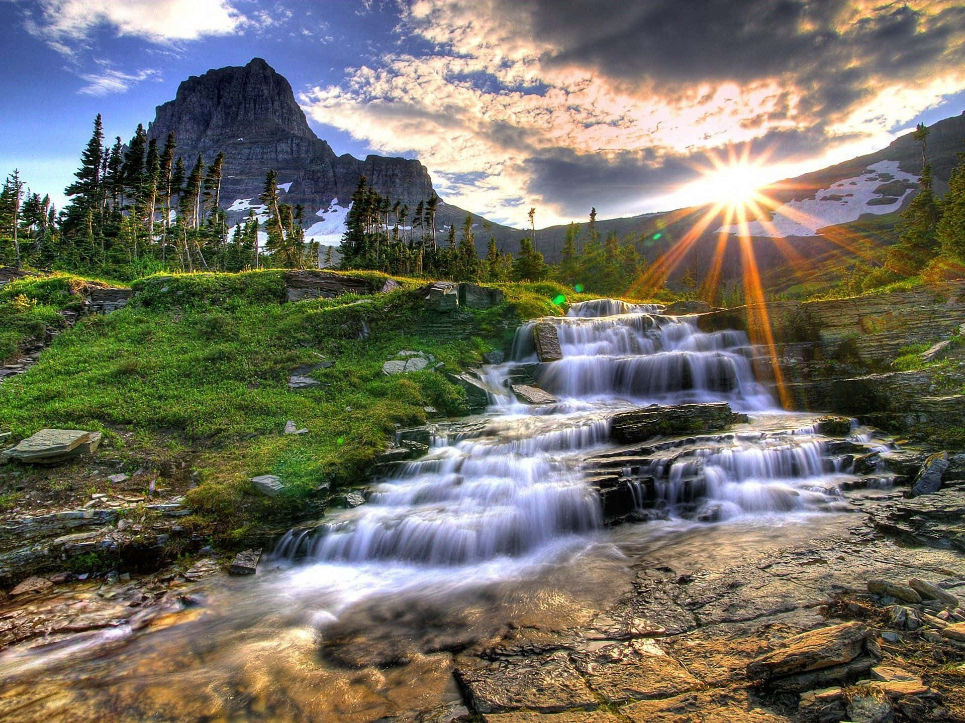 A Cool Tropical Waterfall Scenery Background