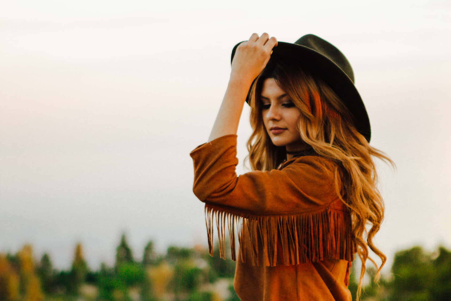 A Country Girl Enjoys A Beautiful Day Background