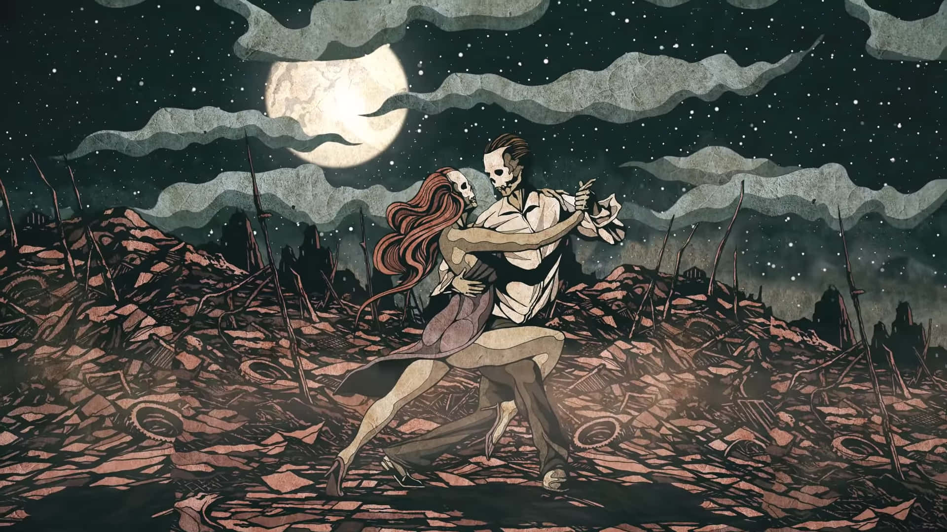 A Couple Dancing In The Night With A Full Moon Background