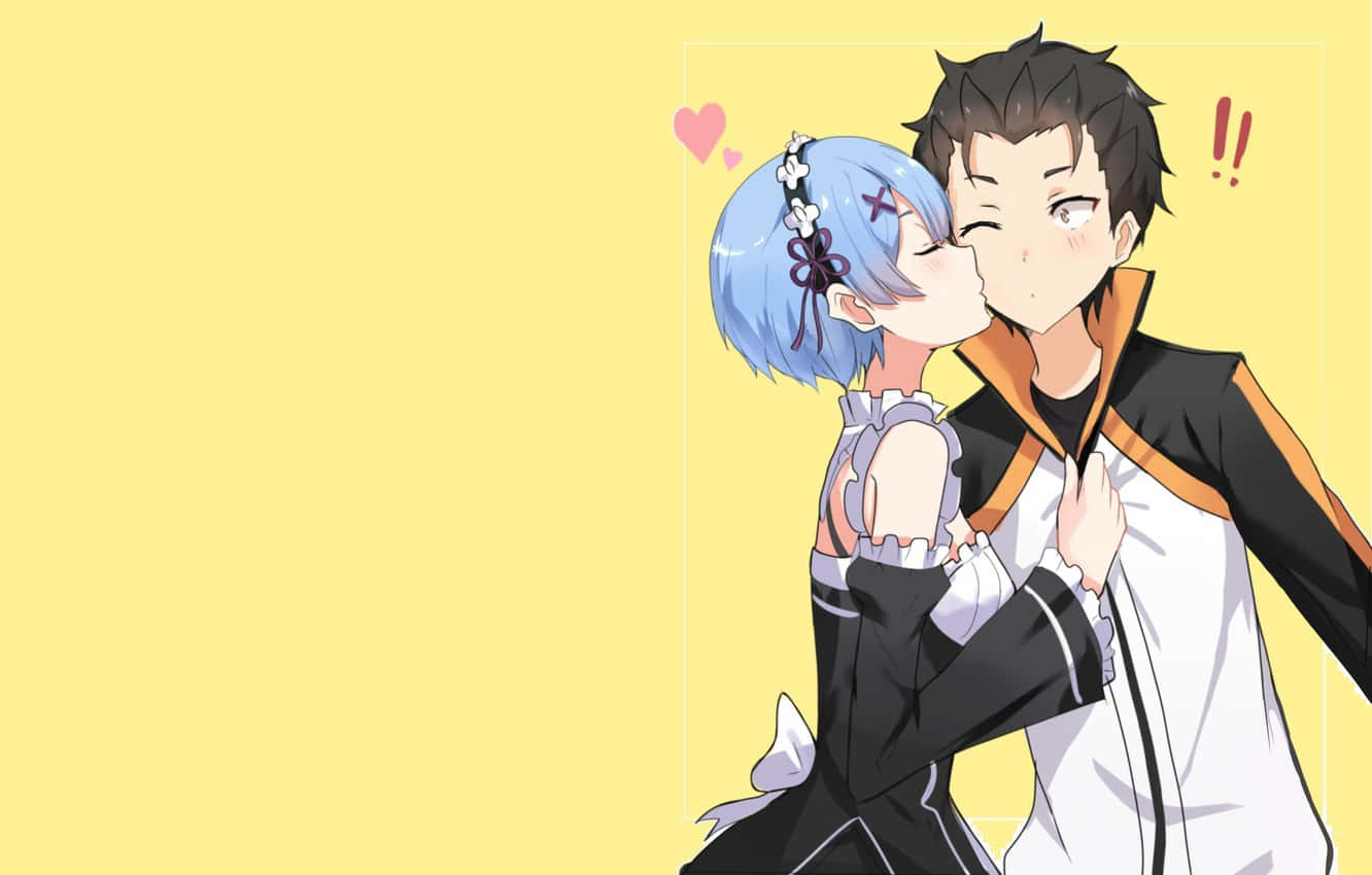 A Couple Of Anime Characters Kissing Each Other Background