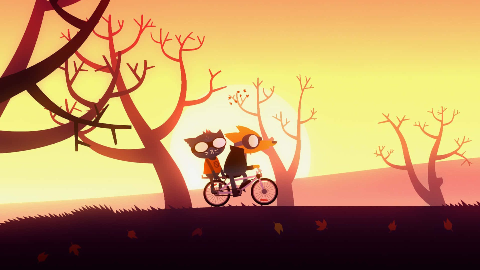 A Couple Of People Riding Bikes In The Forest Background