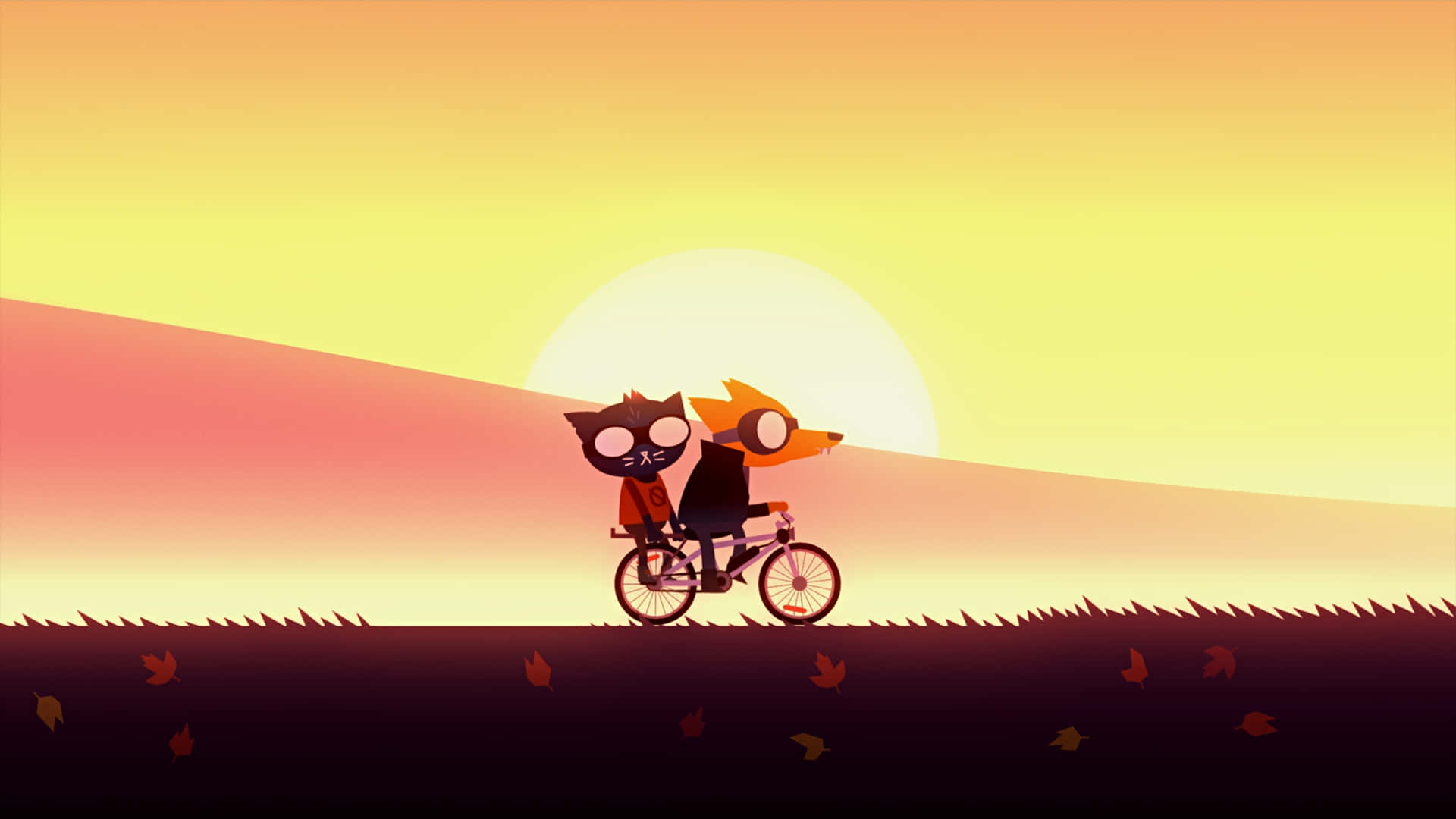 A Couple Riding Bikes In The Sunset Background