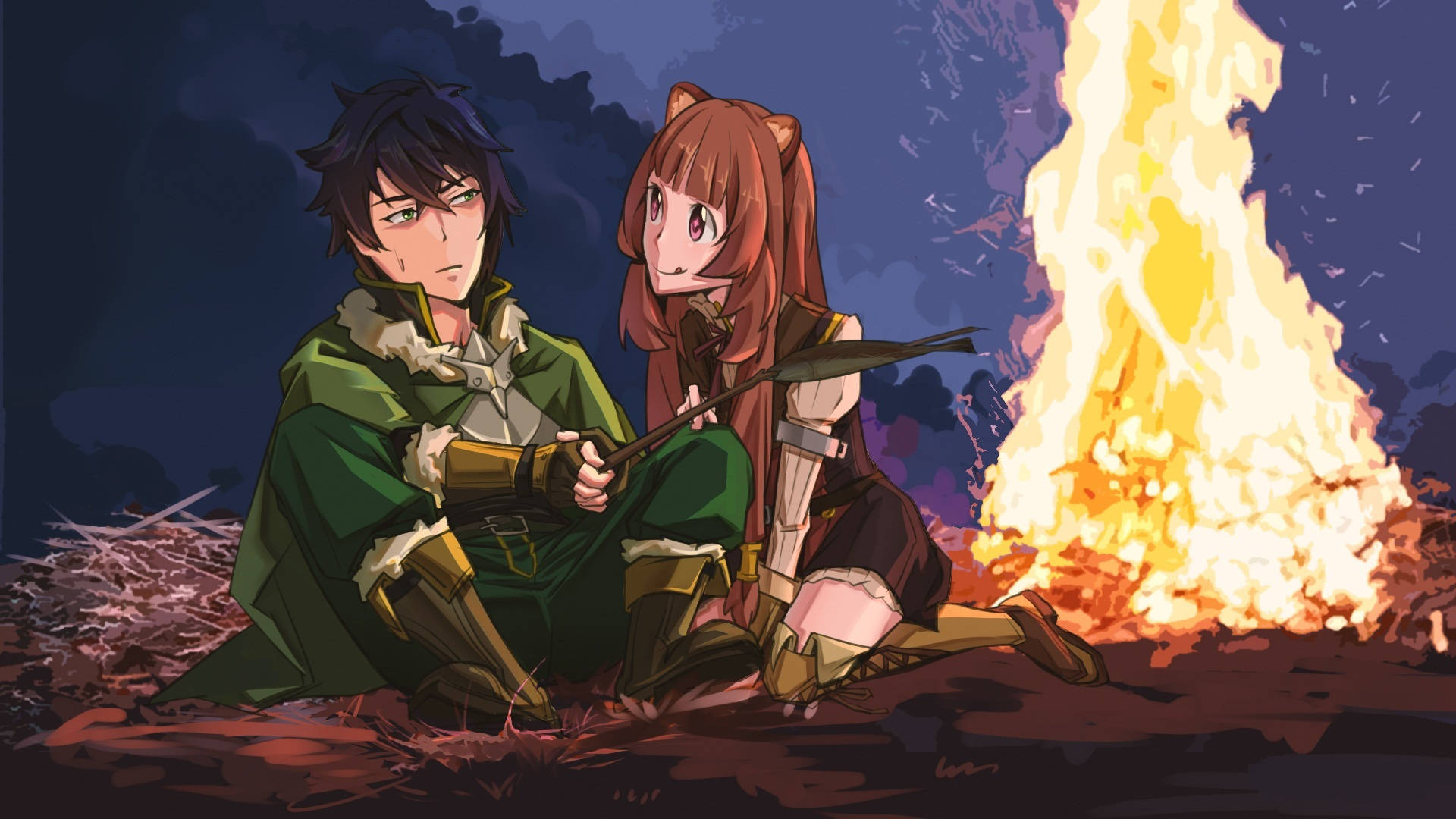 A Couple Sitting Next To A Fire