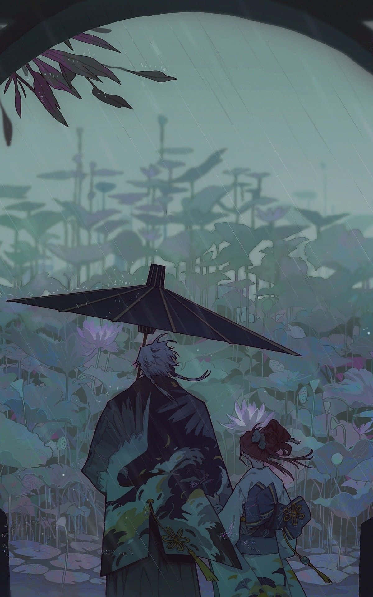 A Couple Walking In The Rain Background