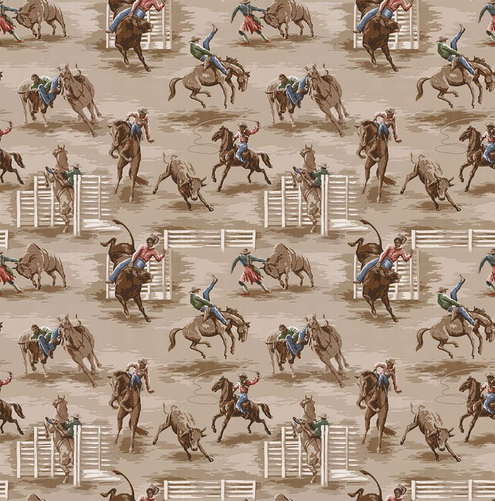 A Cowboy And Cowgirl Pattern With Horses And Cowboys Background