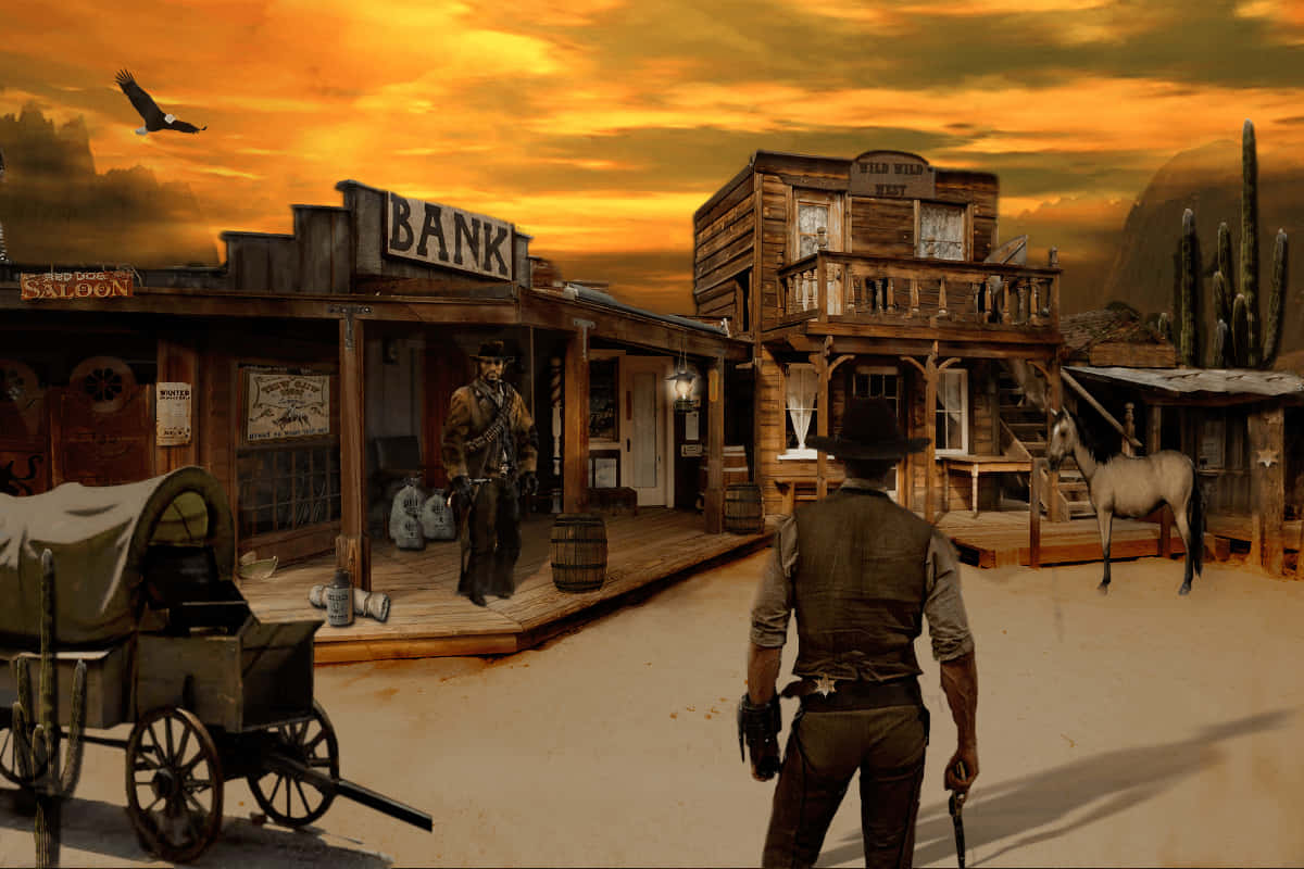 A Cowboy Riding Off Into The Wild West Background