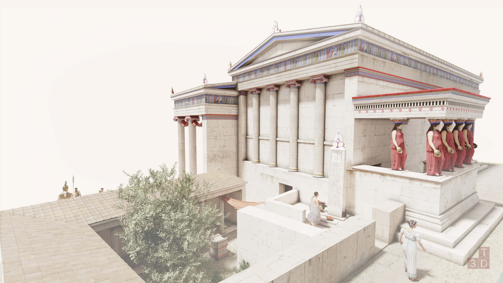 A Creative Drawing Of The Erechtheion's Complete Architectural Version Background