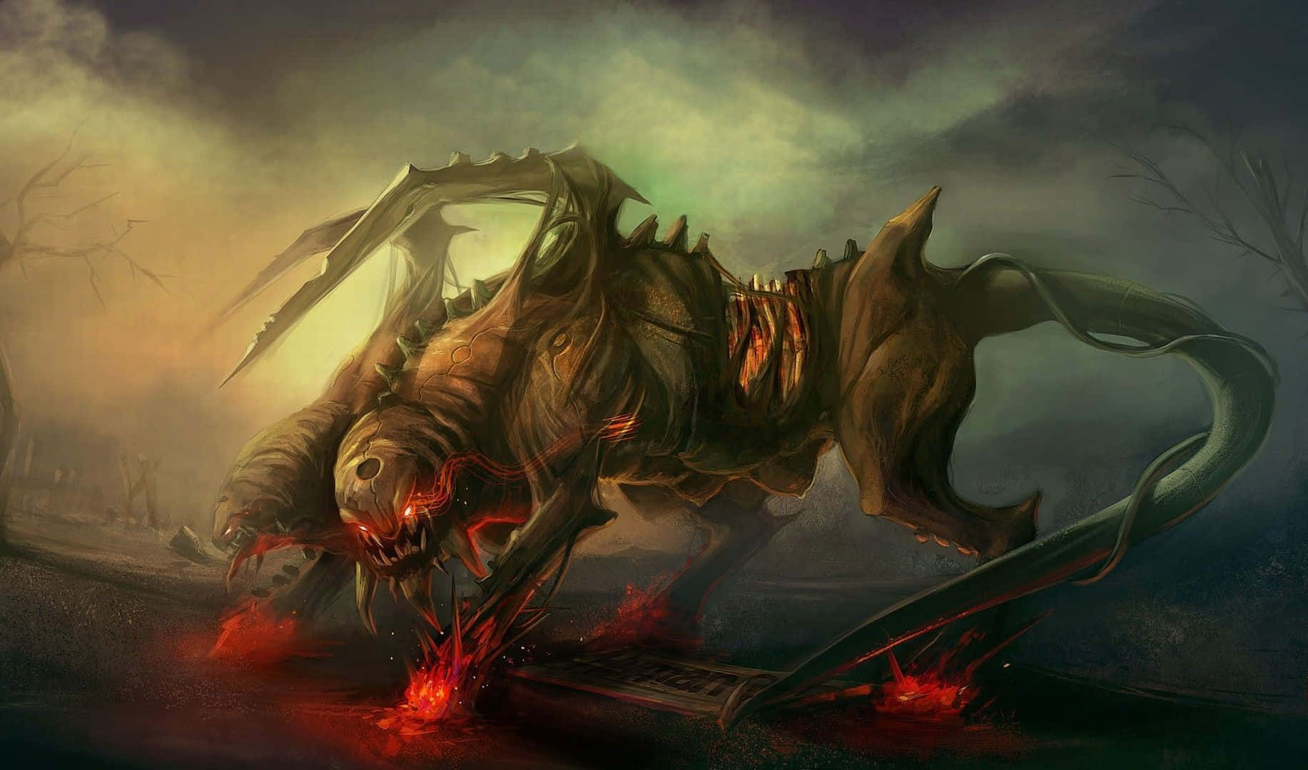 A Creature With A Large Head And A Large Tail Background