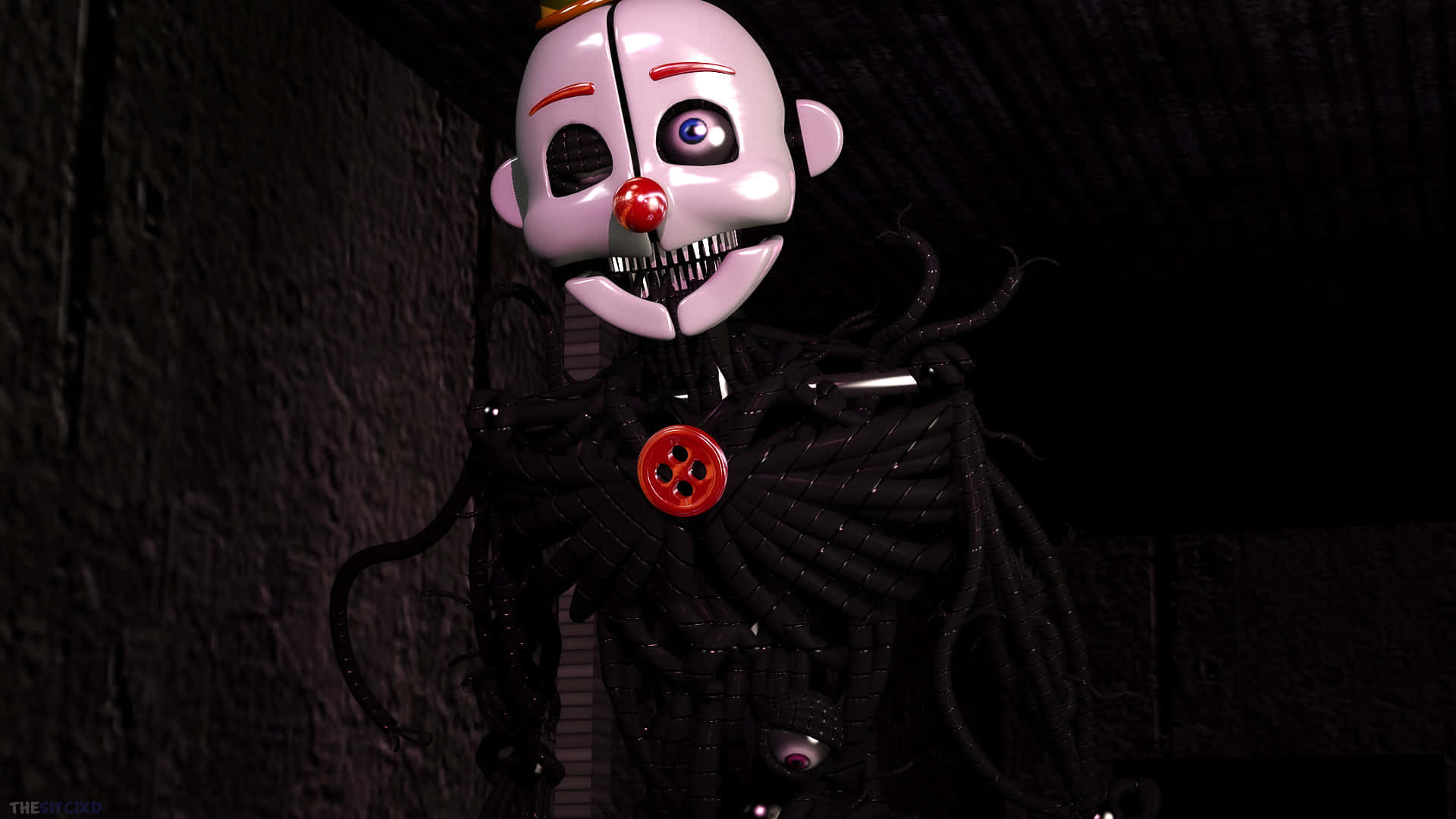 A Creepy Clown Standing In A Dark Room