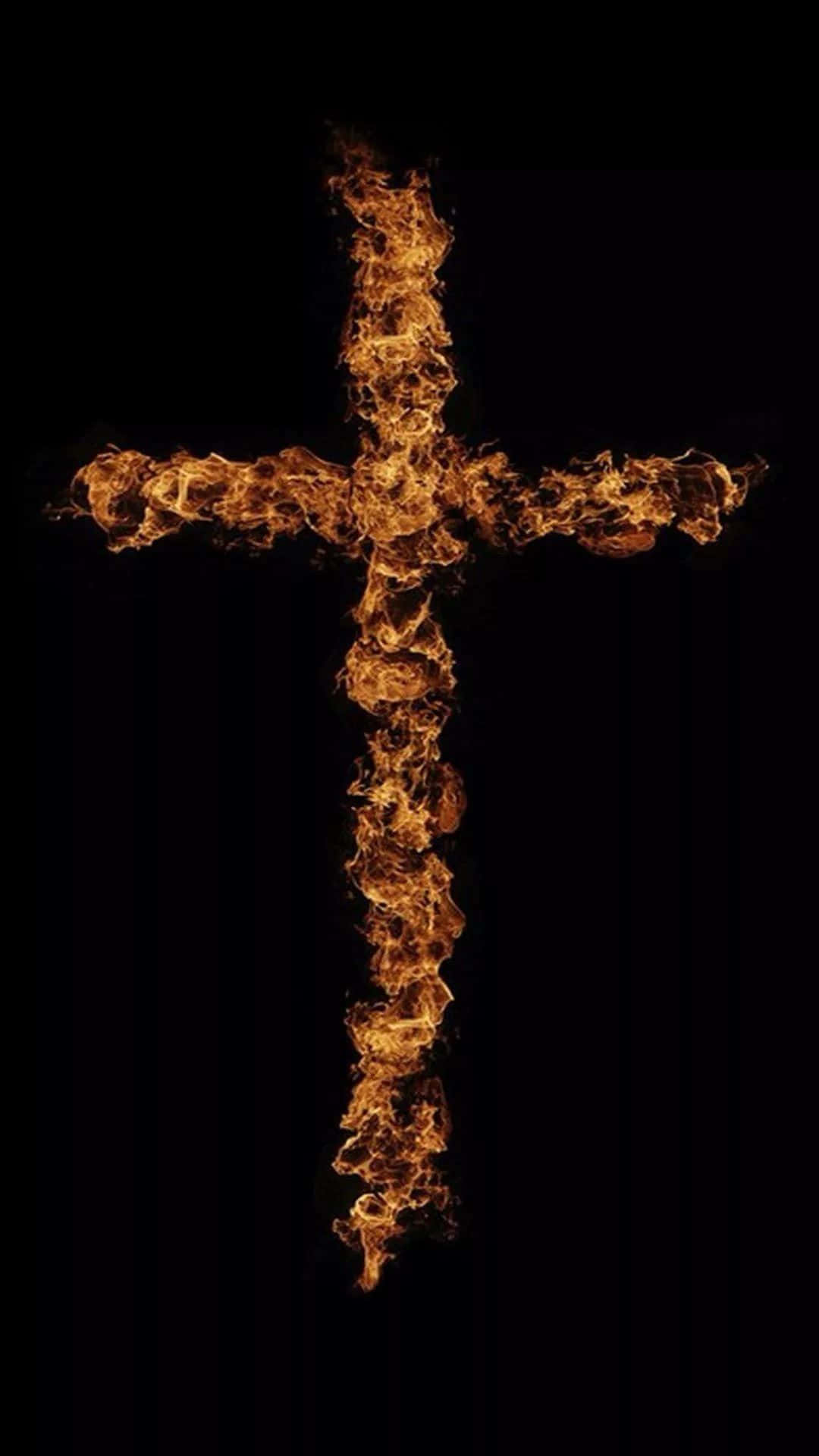 A Cross Made Of Fire On A Black Background Background