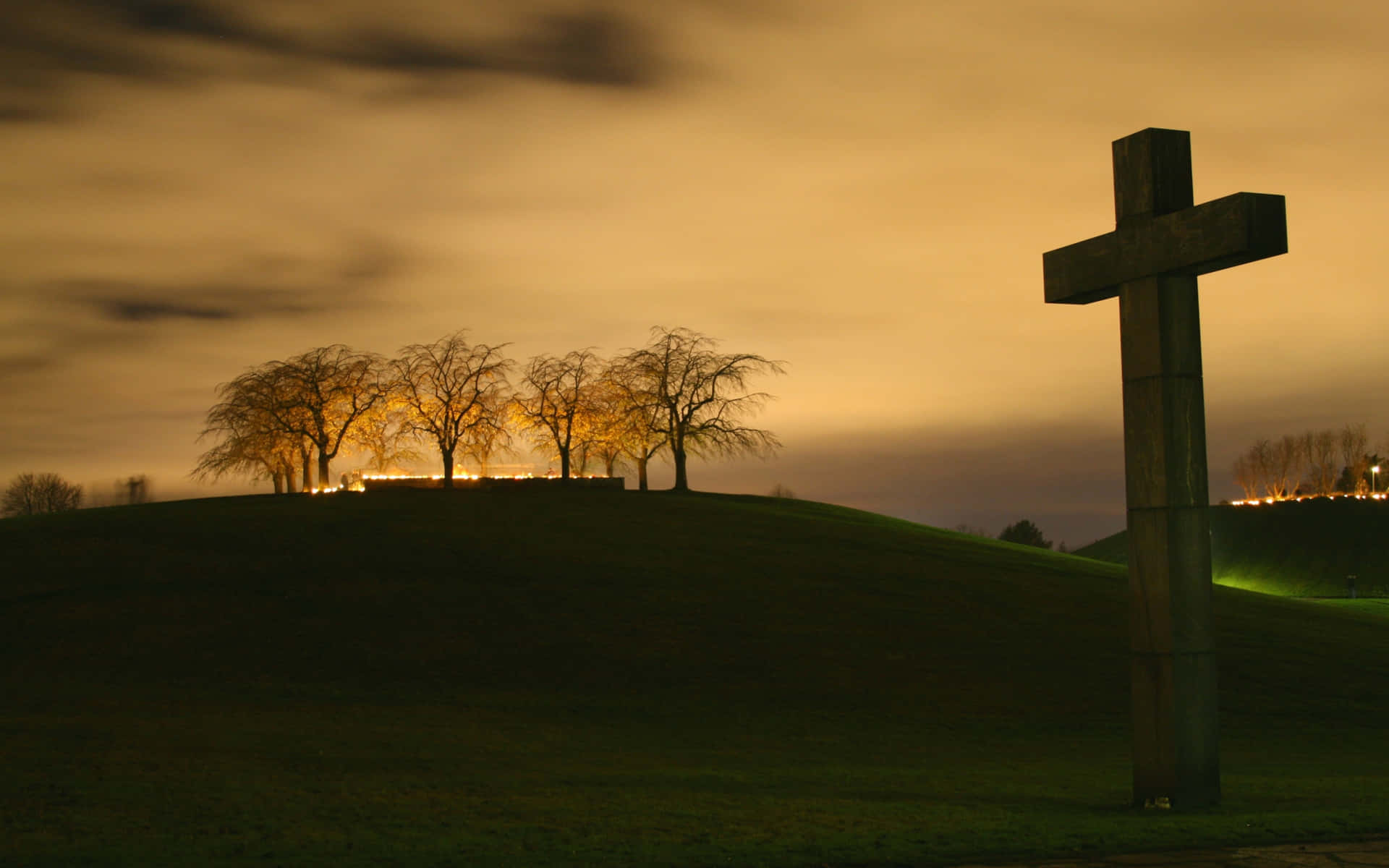 A Cross On A Hill Background