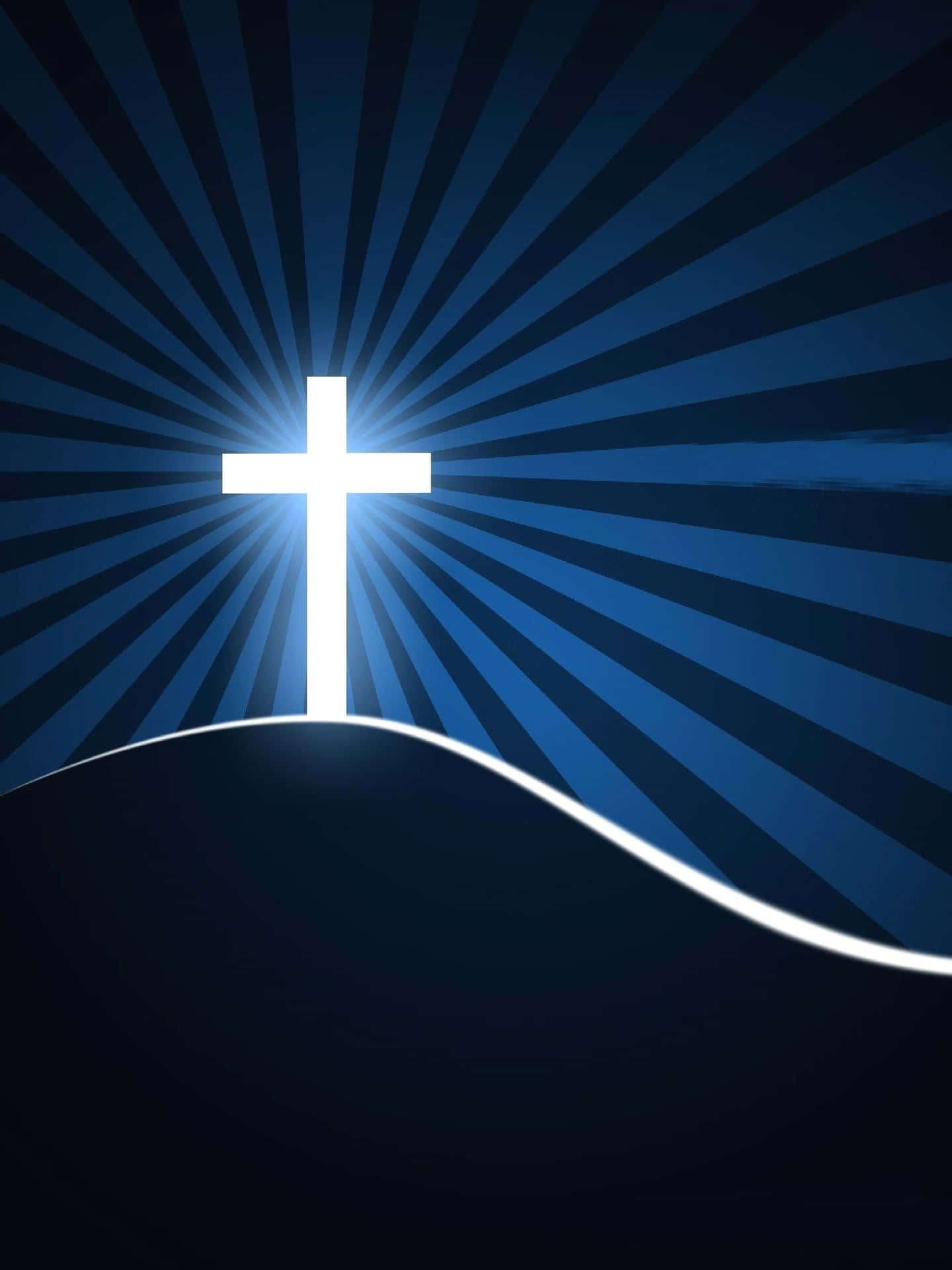 A Cross On A Hill With Sun Rays Background